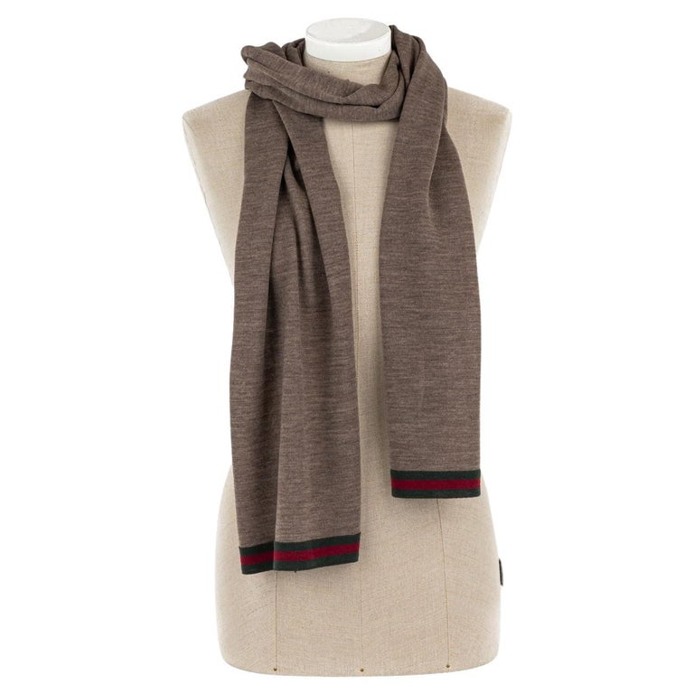 Gucci Grey and Black Wool and Silk Monogram Scarf For Sale at 1stDibs