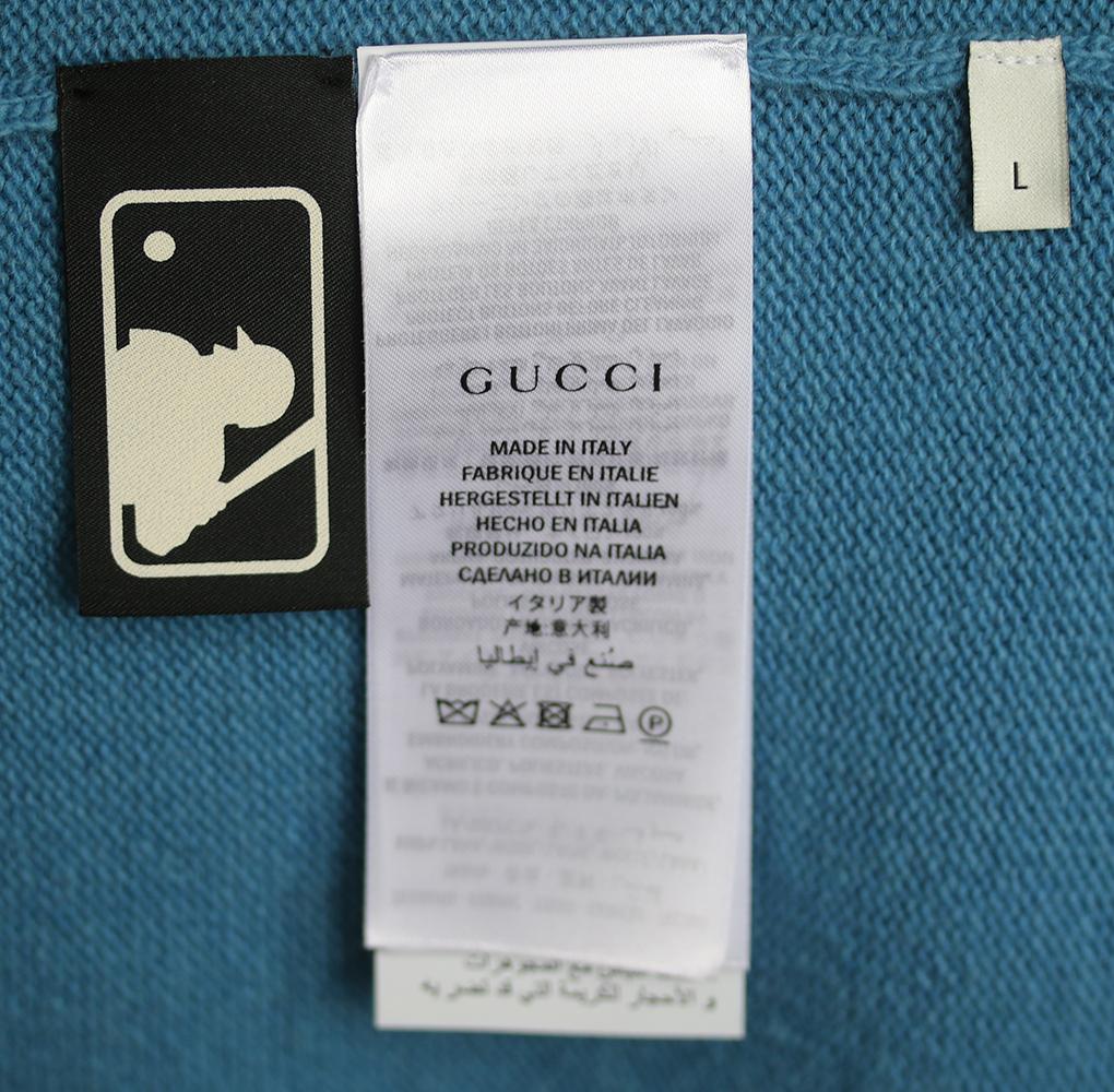 Blue Gucci + New York Yankees Oversized Appliquéd Wool Cardigan