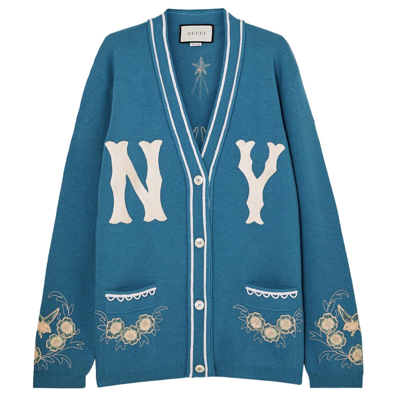 Gucci + New York Yankees Oversized Appliquéd Wool Cardigan