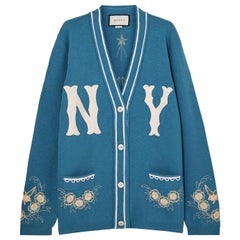 Gucci + New York Yankees Oversized Appliquéd Wool Cardigan