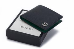 Gucci NIB Black Green Bifold Wallet