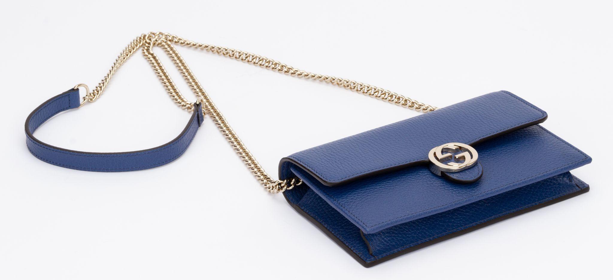 Gucci NIB Blue Letaher Cross Body Bag In New Condition For Sale In West Hollywood, CA
