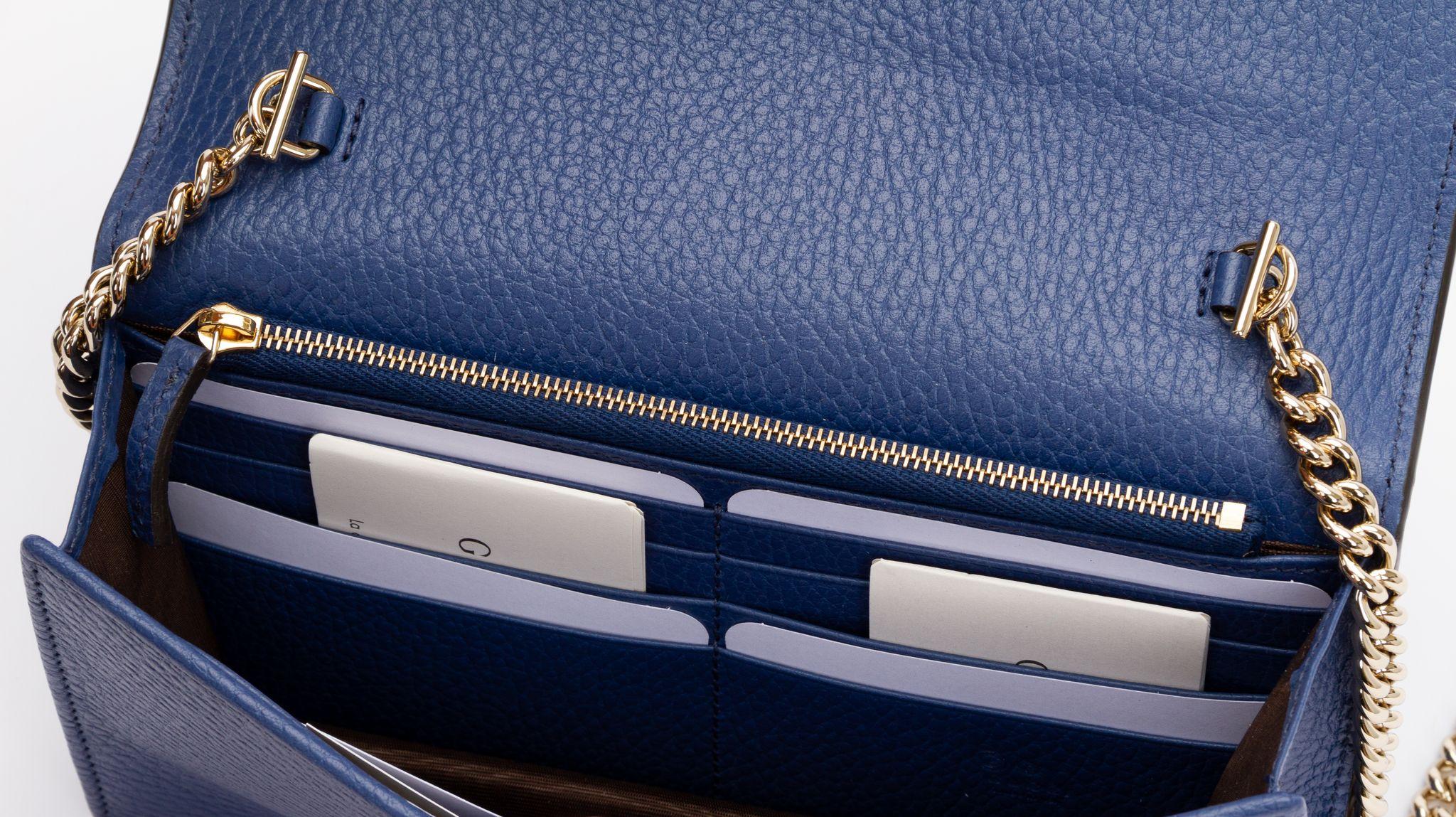 Gucci NIB Blue Letaher Cross Body Bag For Sale 1