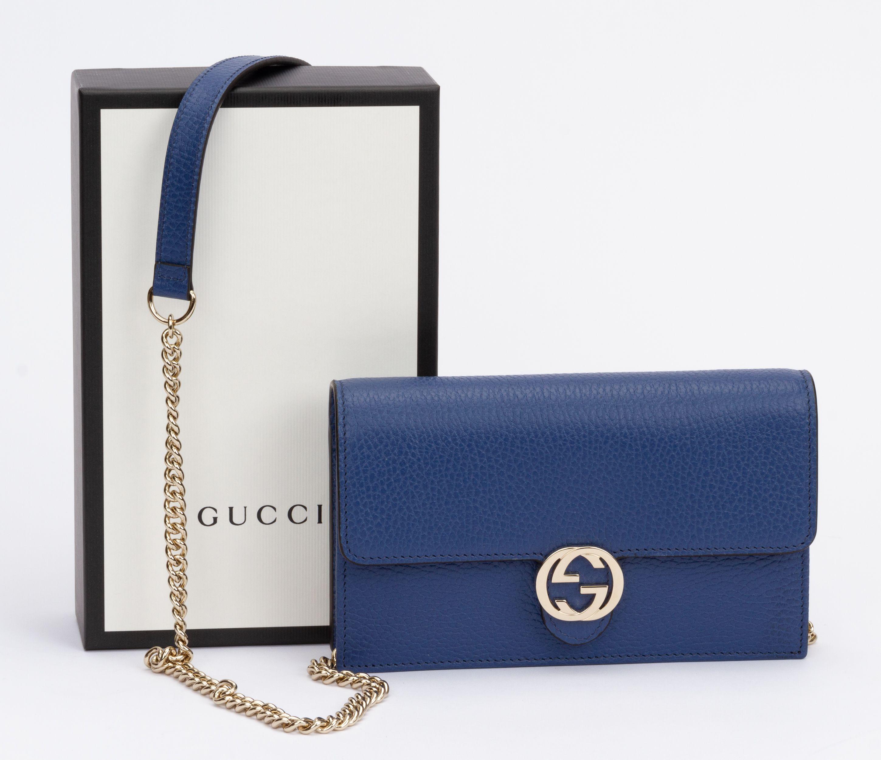Gucci NIB Blue Letaher Cross Body Bag For Sale 2