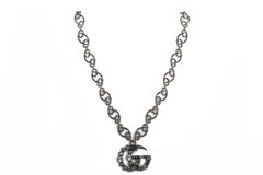 Gucci NIB Gunmetal Logo Necklace