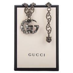 Retro Gucci NIB Gunmetal Logo Necklace
