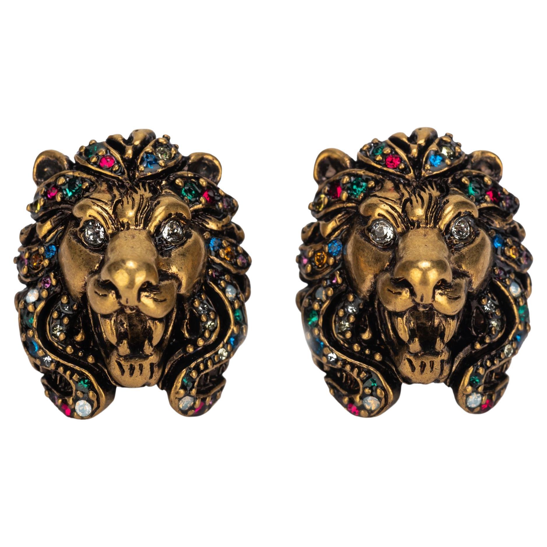 Gucci NIB Multicolor Lionshead Earrings For Sale