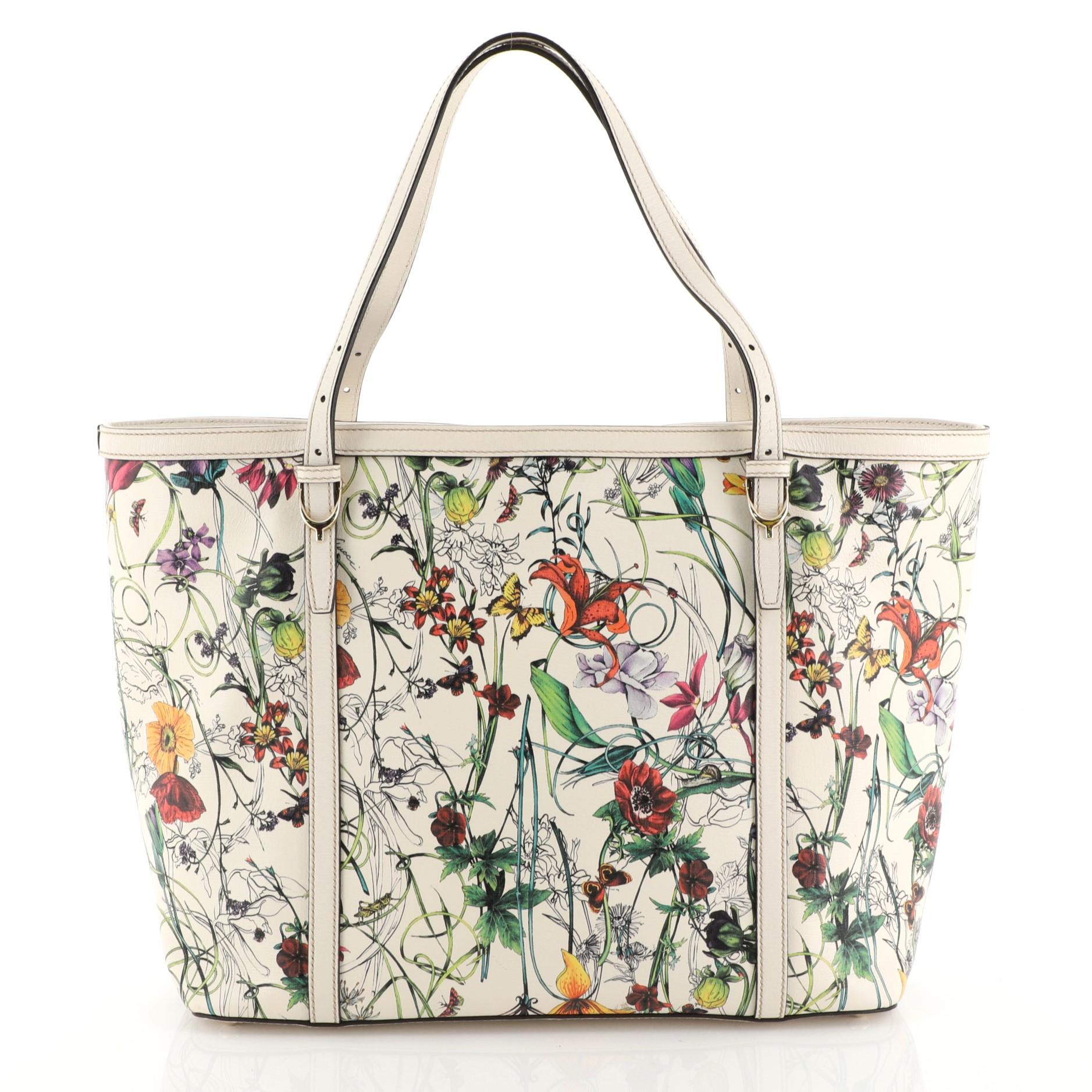 Gucci Nice Tote Floral Printed Leather Medium In Good Condition In NY, NY