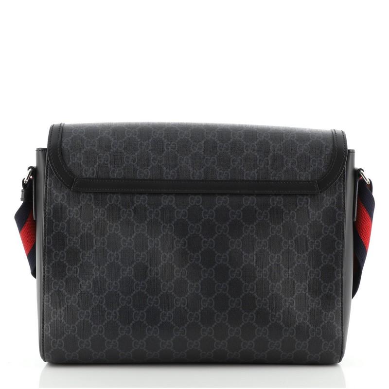 Black Gucci Night Courrier Flap Messenger GG Coated Canvas with Applique Large