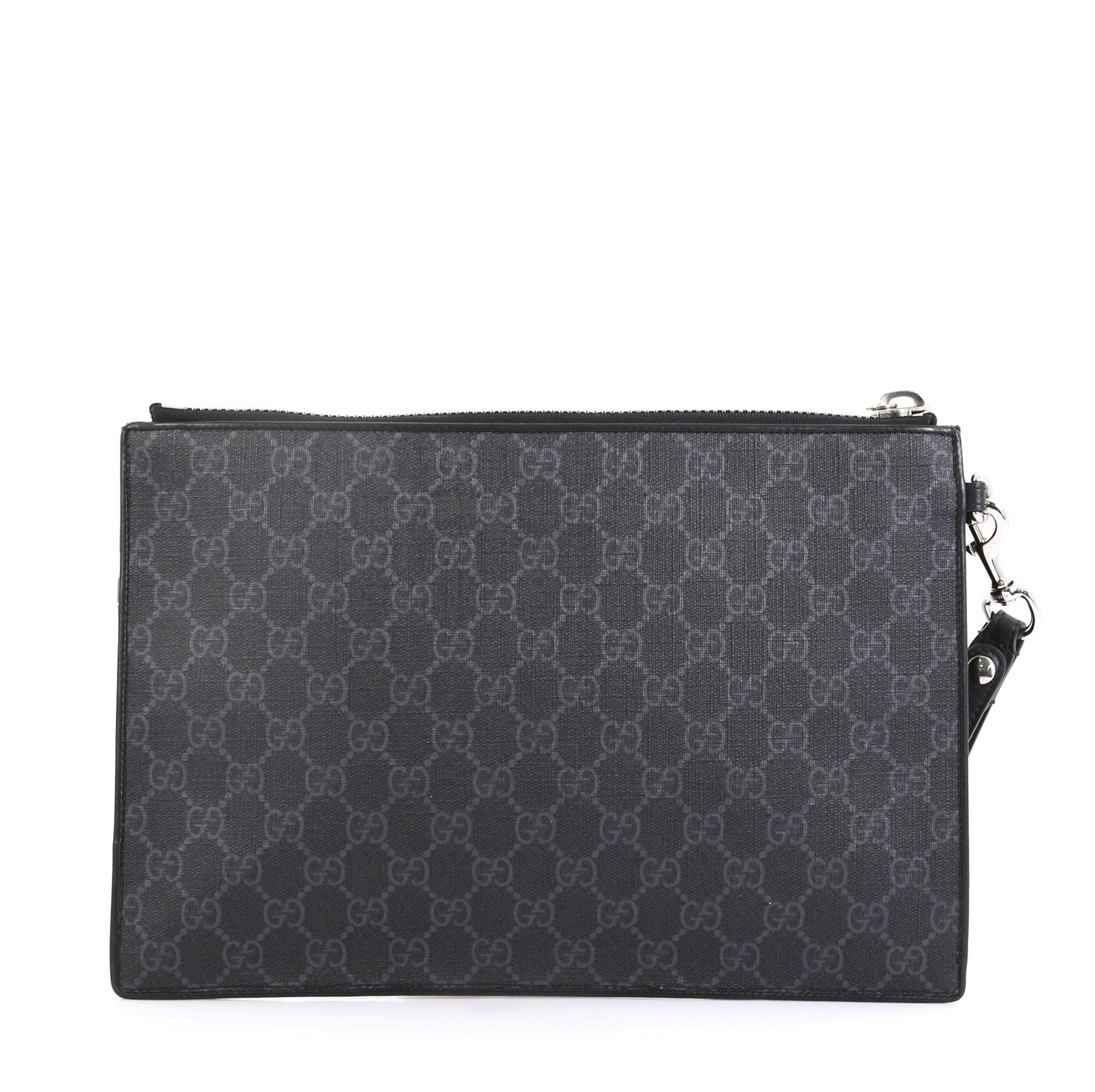 Black Gucci Night Courrier Pouch GG Coated Canvas with Applique