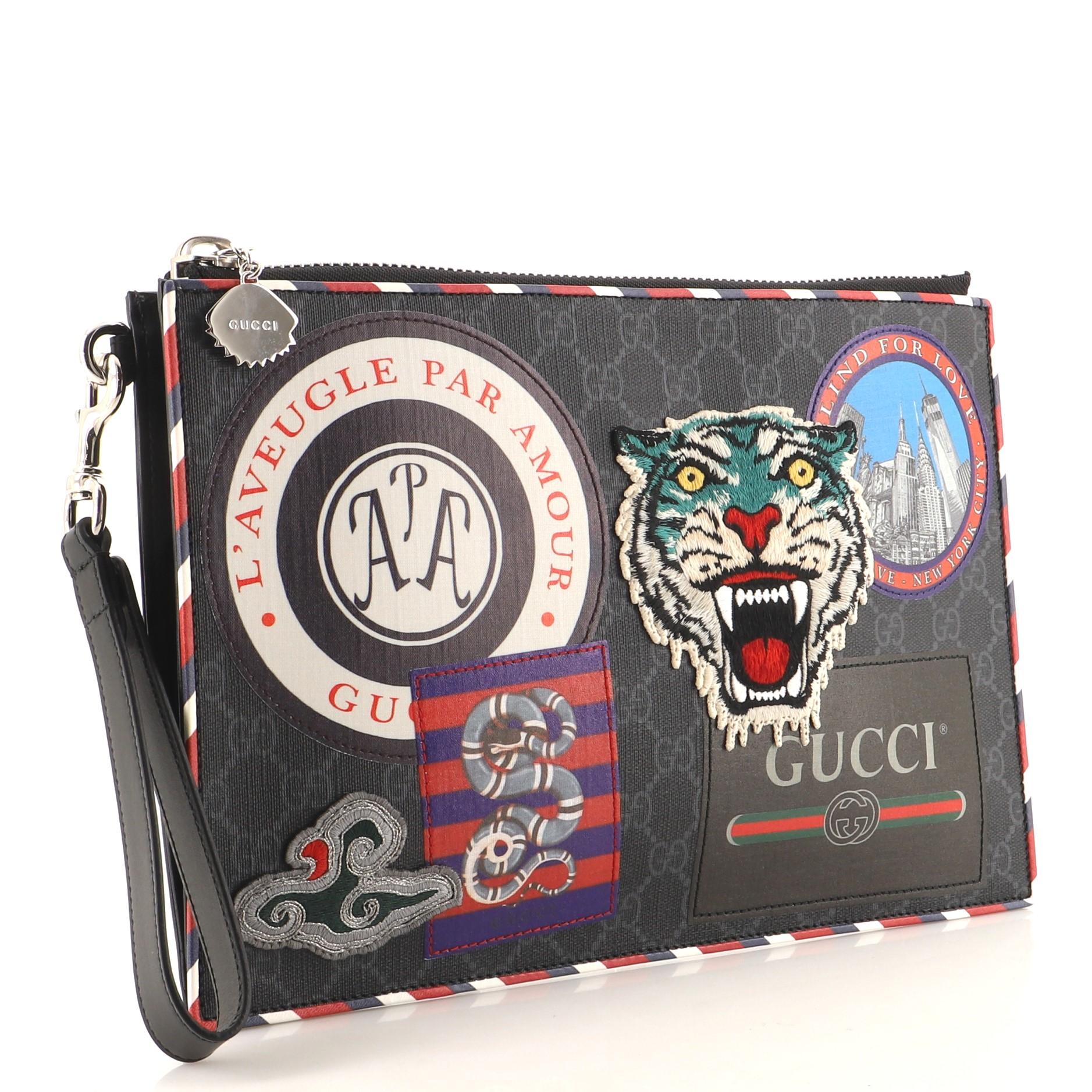 Gucci Night Courrier Pouch GG Coated Canvas with Applique at 1stDibs