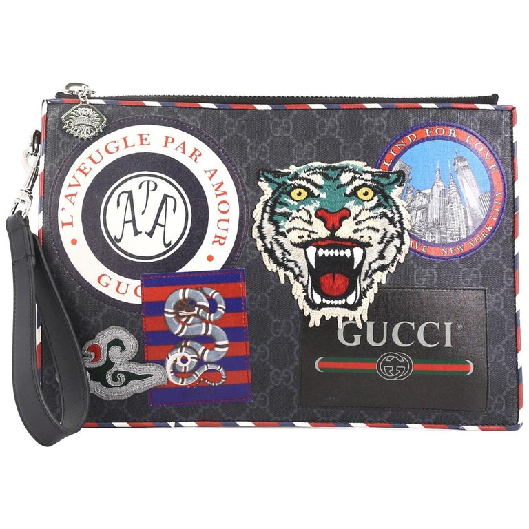 Gucci Night Courrier Pouch GG Coated Canvas with Applique at 1stDibs