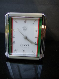 Gucci Nobile Silver Metallic Molded Resin Framed Battery Table Clock c 1980s