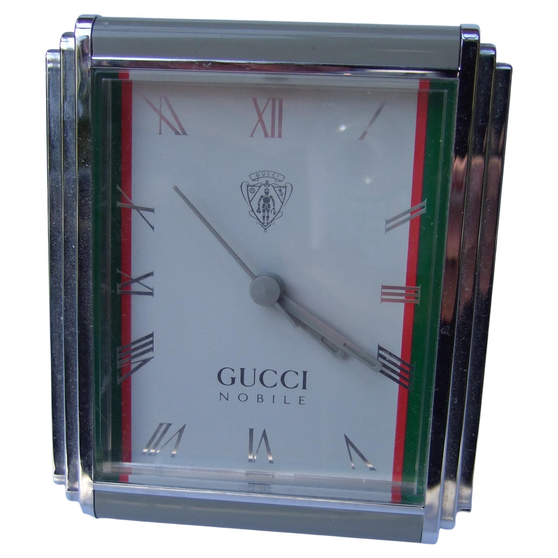 Gucci Nobile Silver Metallic Molded Resin Framed Battery Table Clock c 1980s