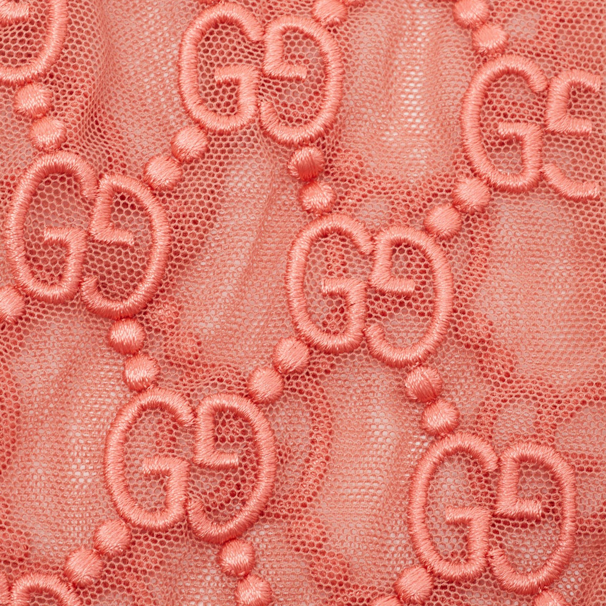 Orange Gucci Nojum Pink Logo Embroidered Tulle Gloves L