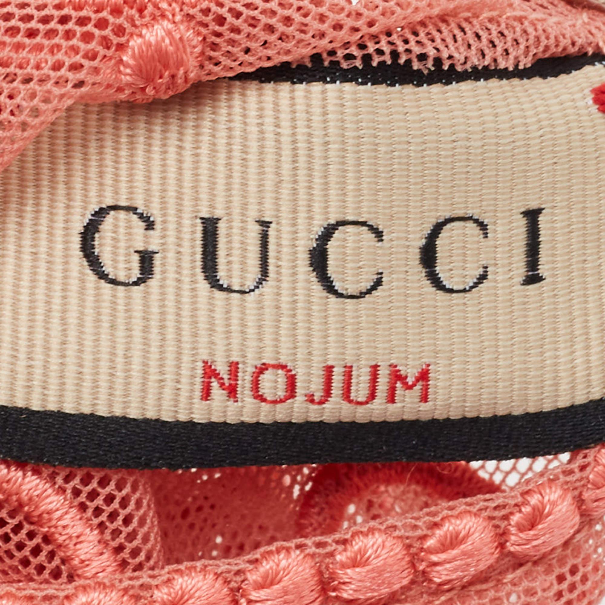 Gucci Nojum Pink Logo Embroidered Tulle Gloves L In Excellent Condition In Dubai, Al Qouz 2