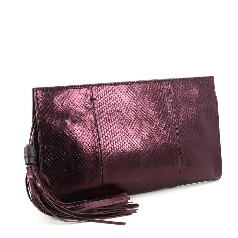 Black Gucci Nouveau Clutch with Tassels Python XL
