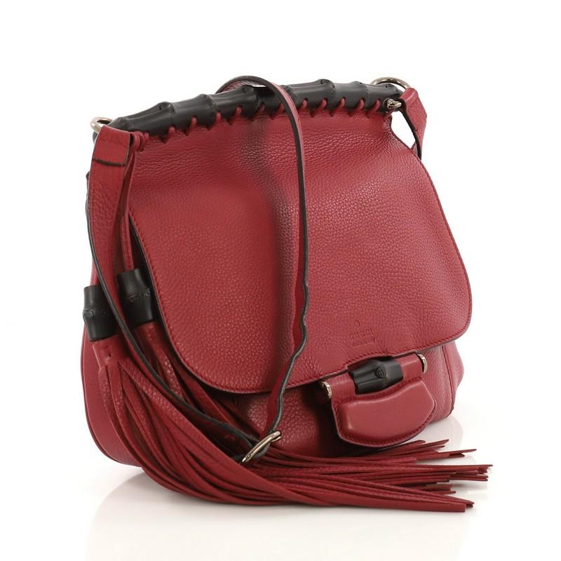 Brown Gucci Nouveau Fringe Crossbody Bag Leather Medium