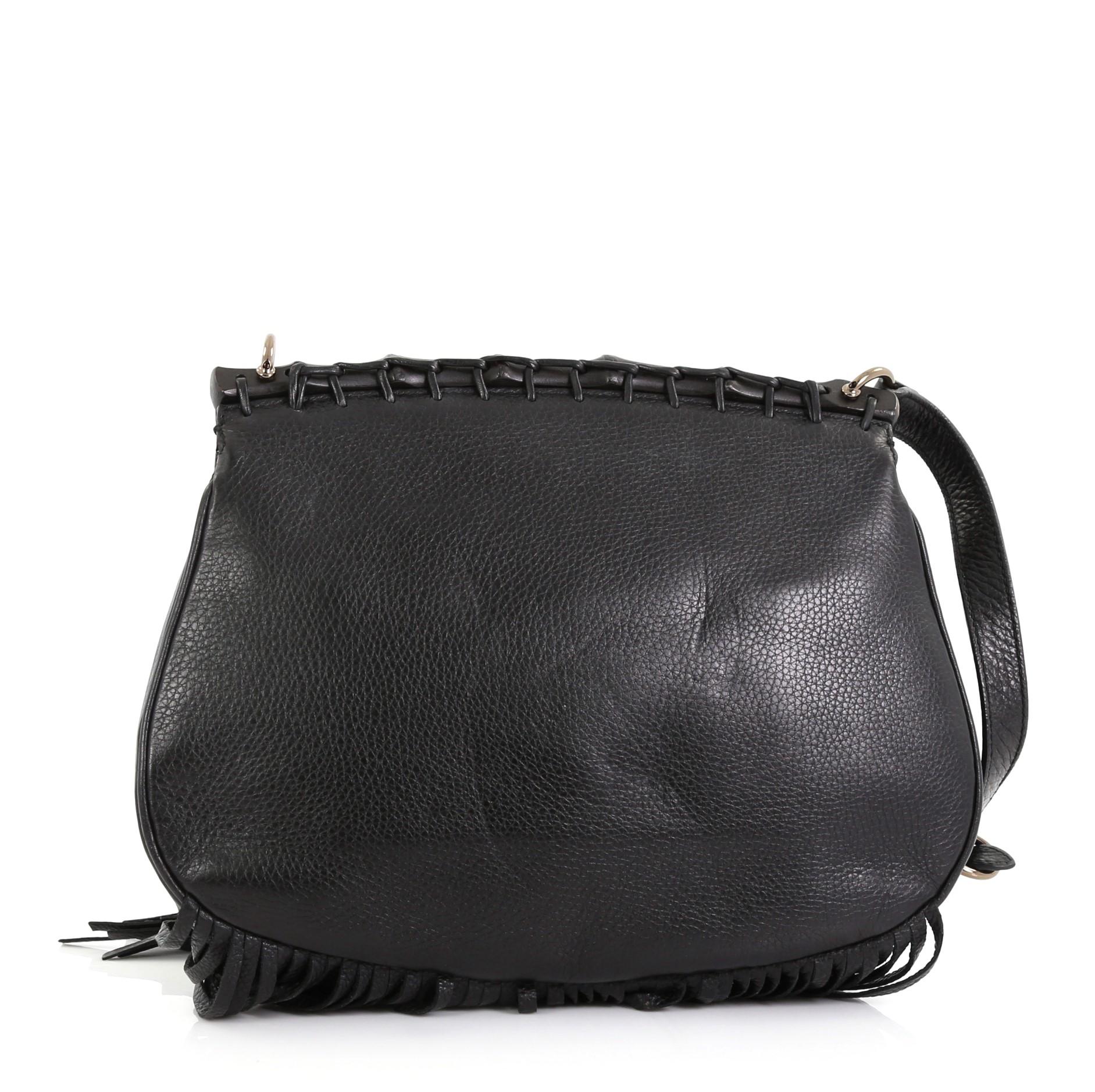 Black Gucci Nouveau Fringe Crossbody Bag Leather Medium