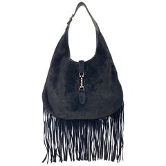 Gucci Nouveau Suede "Jackie" Nero Black Fringe Hobo Bag