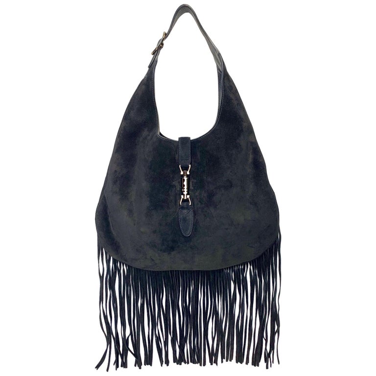 Gucci Nouveau Suede "Jackie" Nero Black Fringe Hobo Bag at 1stDibs