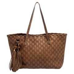 Gucci Nude Beige Guccissima Leather Bamboo Tassel Tote