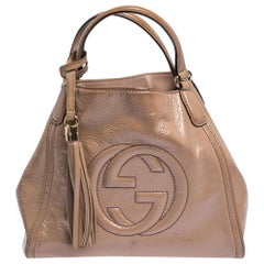 Gucci Nude Beige Patent Leather Small Soho Tote