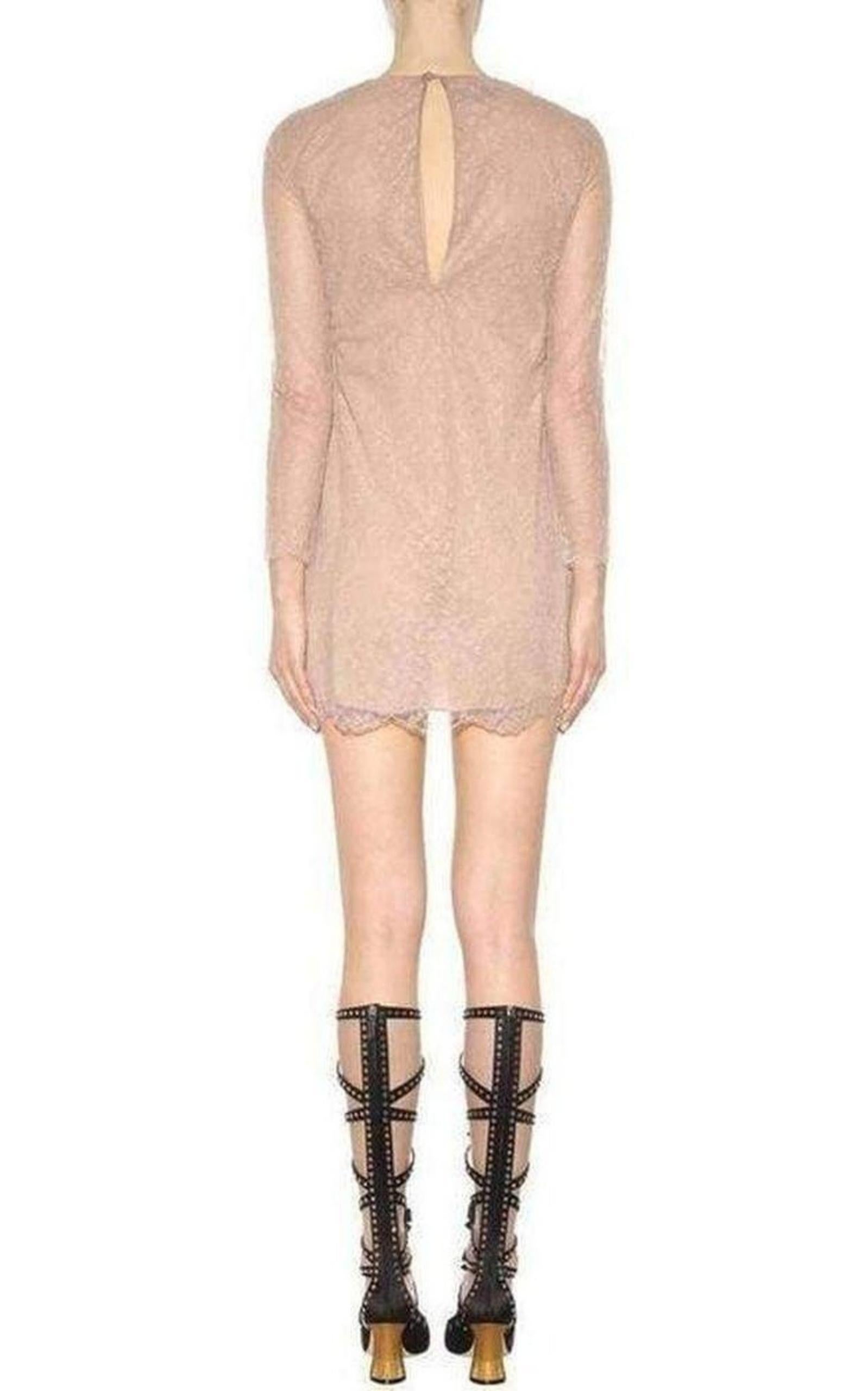 Gucci Nude Lace Embroidered Runway Dress IT38 In New Condition For Sale In Brossard, QC