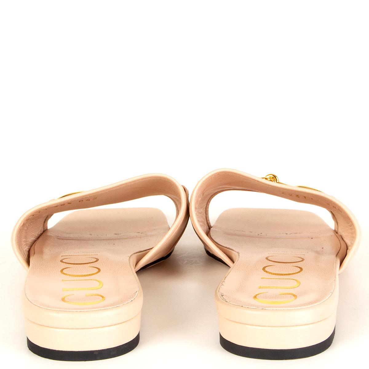 GUCCI nude pink leather HORSEBIT Slides Flat Sandals Shoes 38.5