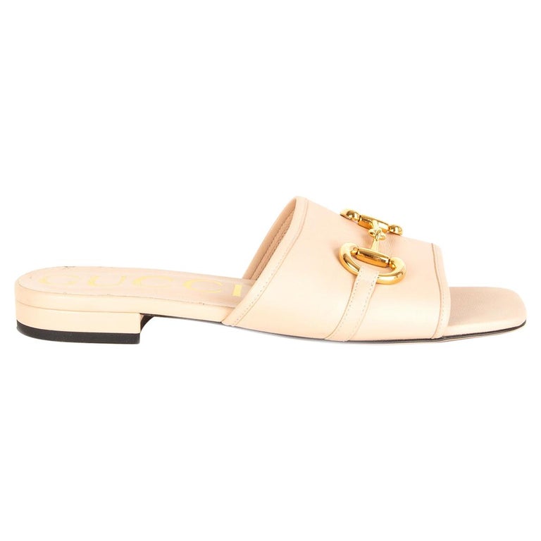 GUCCI nude pink leather HORSEBIT Slides Flat Sandals Shoes 38.5 at 1stDibs  | nude gucci slides