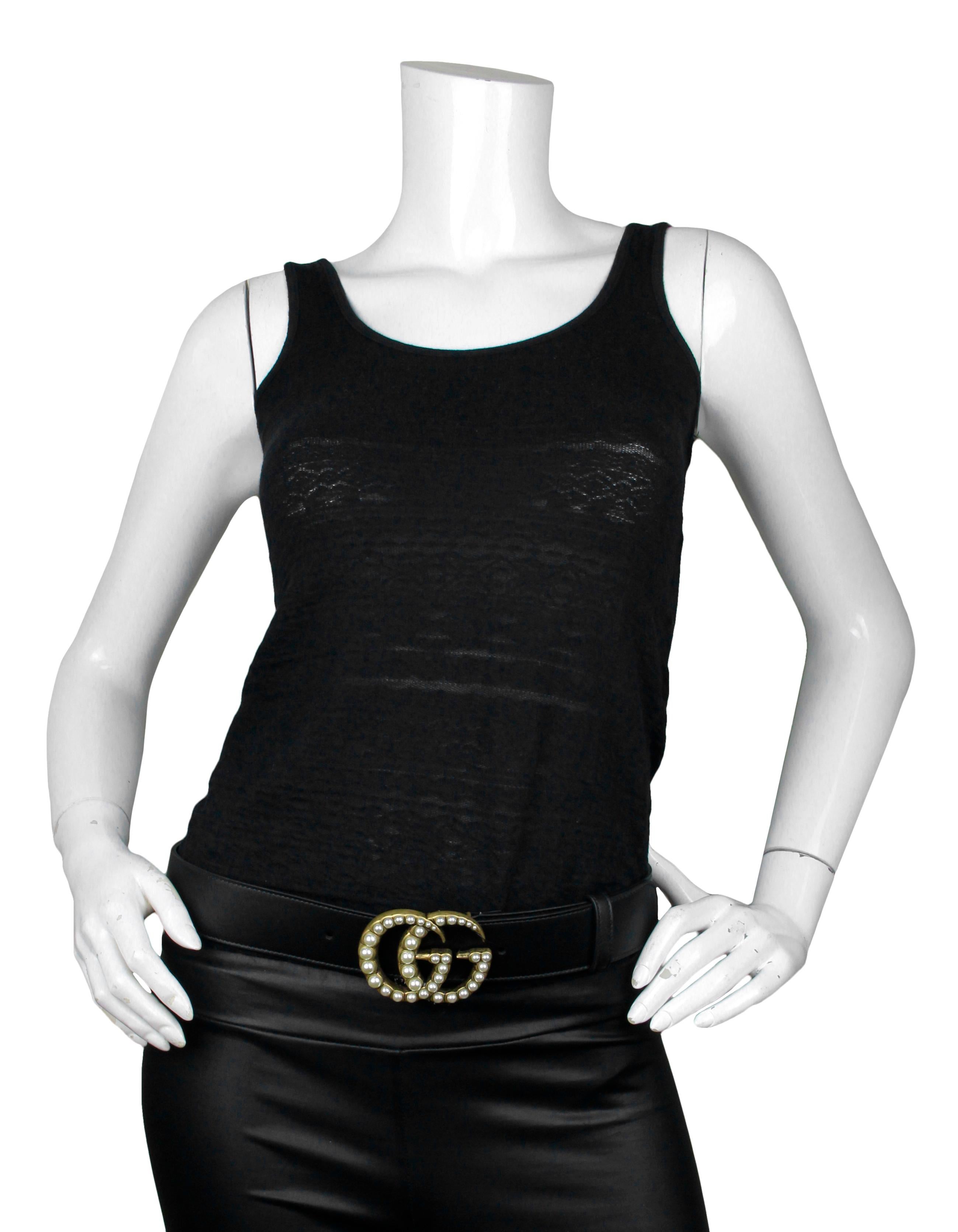 Gucci Black Leather Belt w. Pearl Double G Logo Buckle sz 85/34