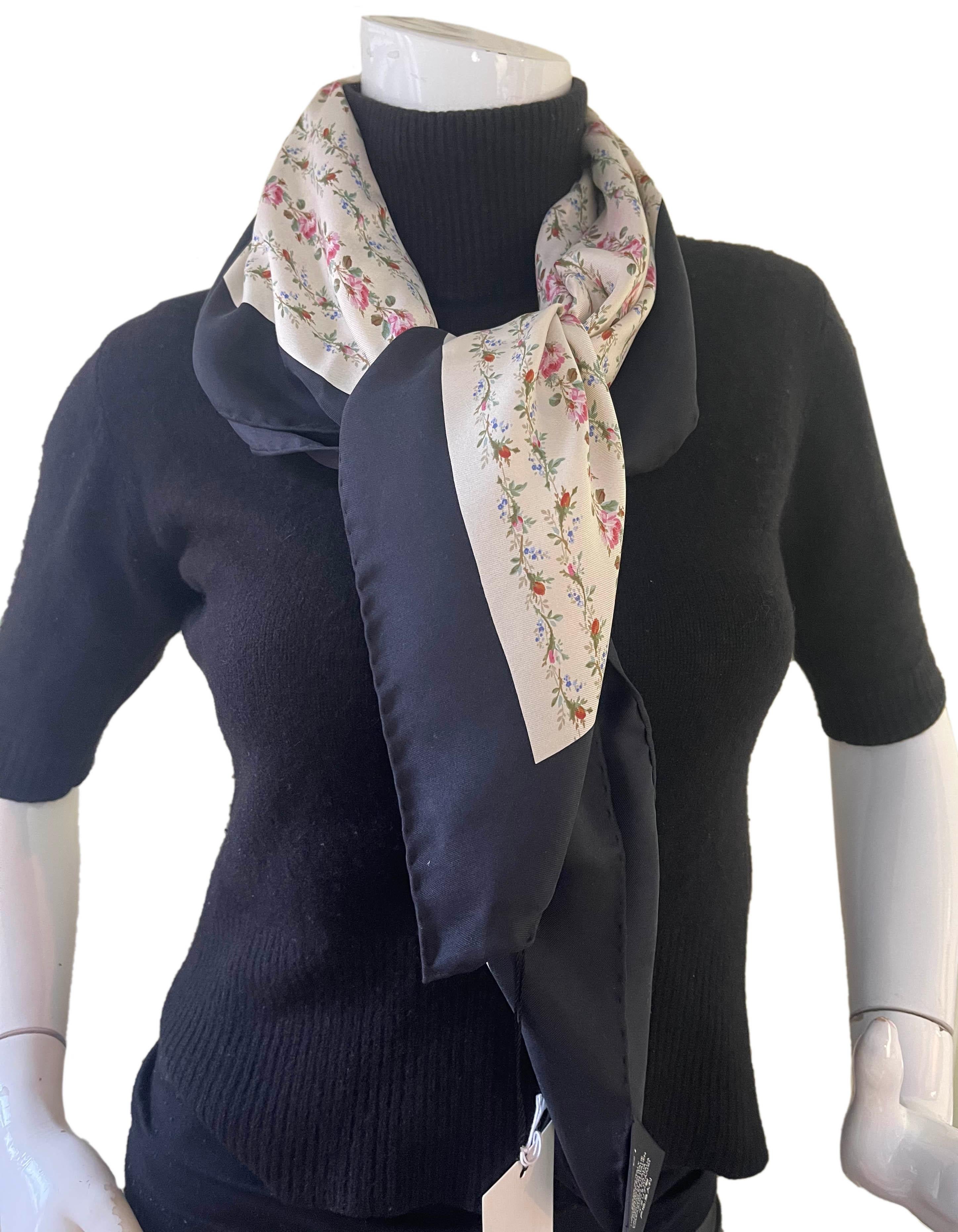 Gucci NWT 2018 Rose Series Floral Print 90cm Silk Scarf

Made In: Italy
Color: Black and multicolor
Materials: Silk
Overall Condition: Like new- original tag still attached
Retail: $495 plus tax
Includes: Gucci box, tag

Measurements: 
35”W x 35”H