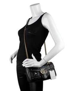 Gucci NWT Black Small GG Marmont Matelassé Pearl Studded Shoulder Bag