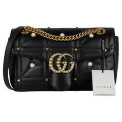 Gucci NWT Black Small GG Marmont Matelassé Pearl Studded Shoulder Bag (sac à bandoulière)