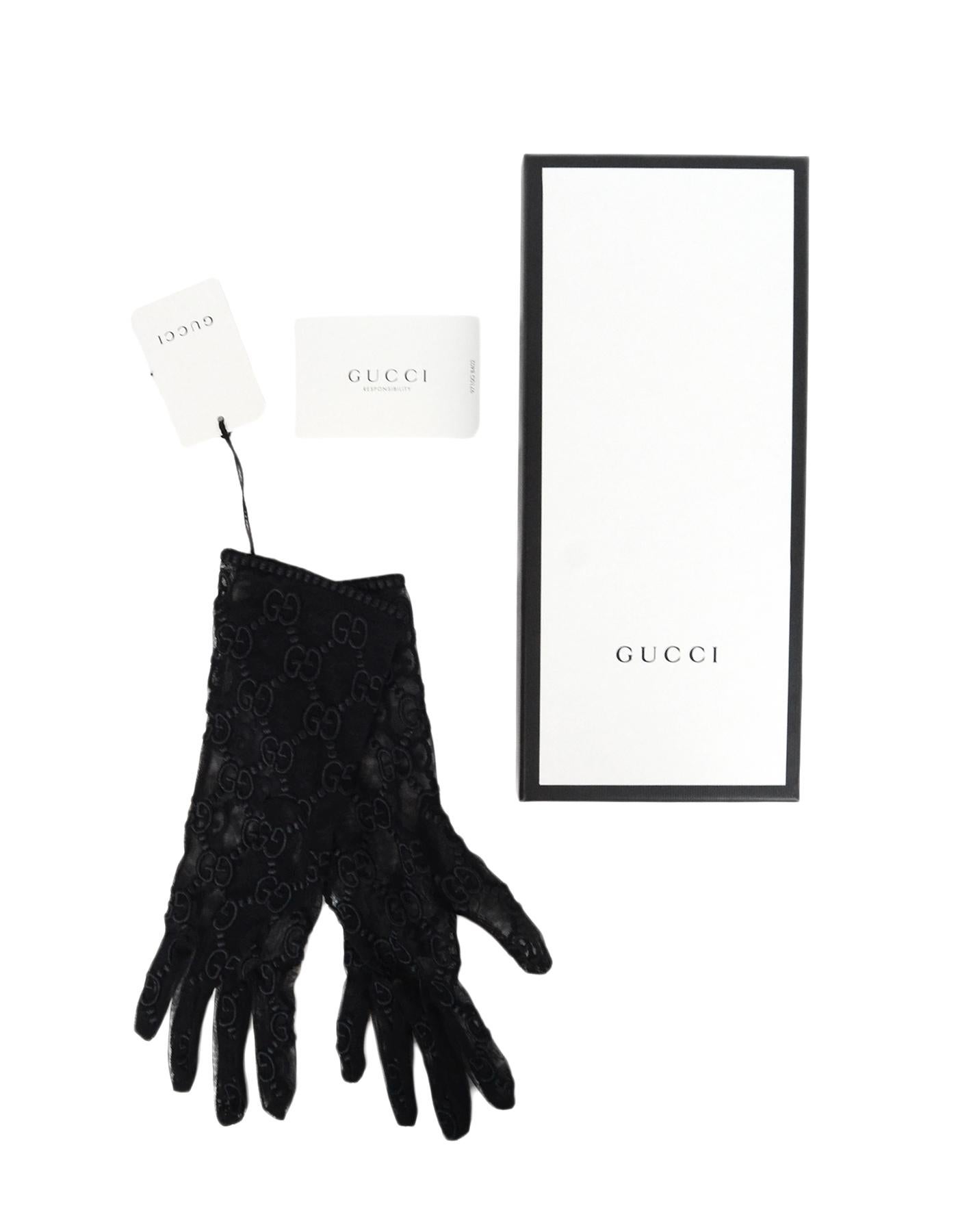 Gucci NWT Black Tulle Gloves W/ GG Monogram Motif Sz 8.5 (L) in Box

Made In: Italy
Color: Black
Materials: Tulle
Closure/Opening: Slide on
Overall Condition: New with tags
Estimated Retail: $690 + tax
Includes:  Gucci box, tags and care