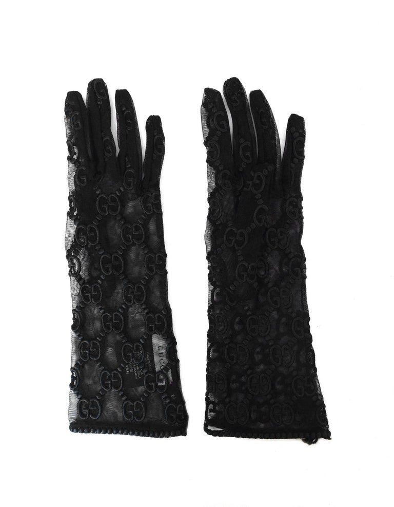 Gucci NWT Black Tulle Gloves W/ GG Monogram Motif Sz 8.5 (L) at 1stDibs ...