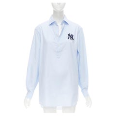 GUCCI NY Yankee logo embroidered light blue cotton oversized shirt IT40 S