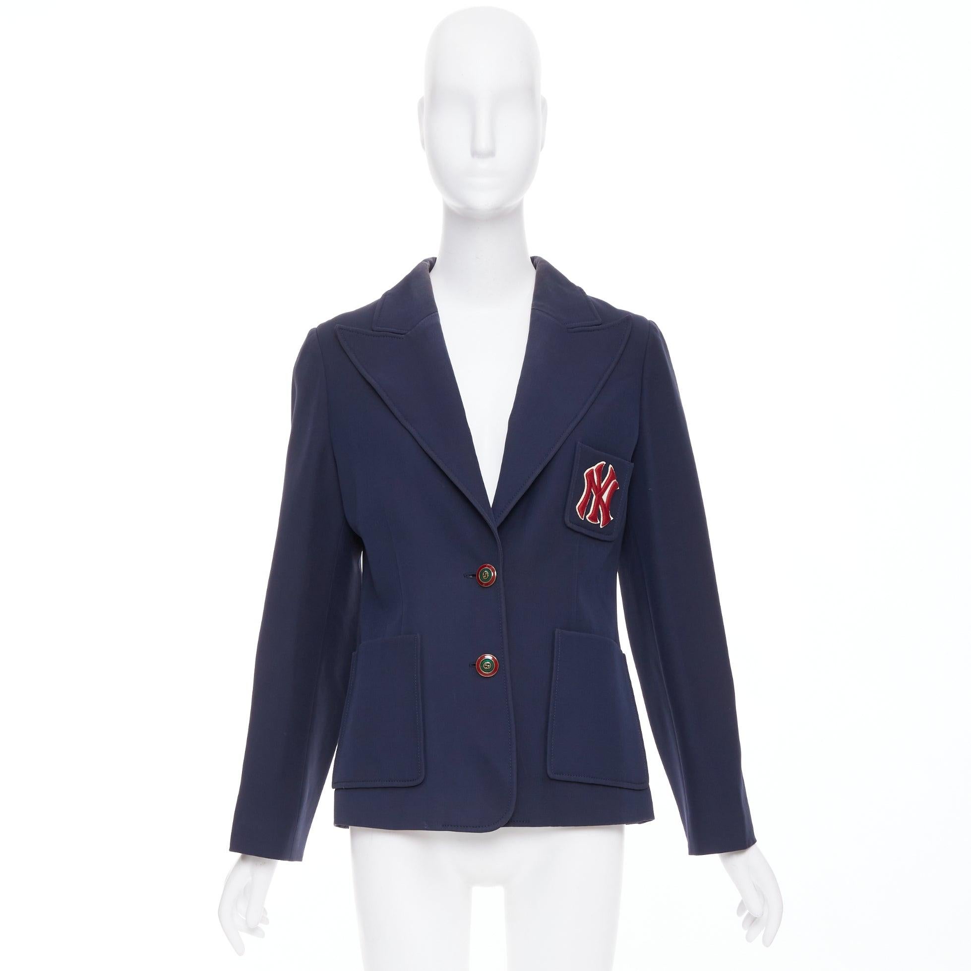 Gucci NY Yankees 2018 Alessandro Michele giacca blazer in lana e seta color navy IT42 M. in vendita 5