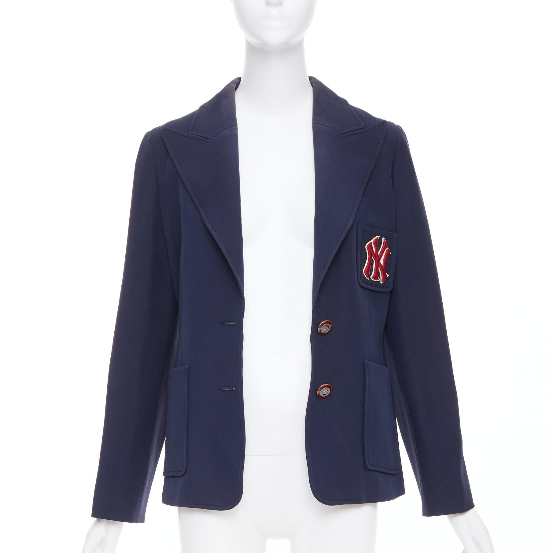 Nero Gucci NY Yankees 2018 Alessandro Michele giacca blazer in lana e seta color navy IT42 M. in vendita