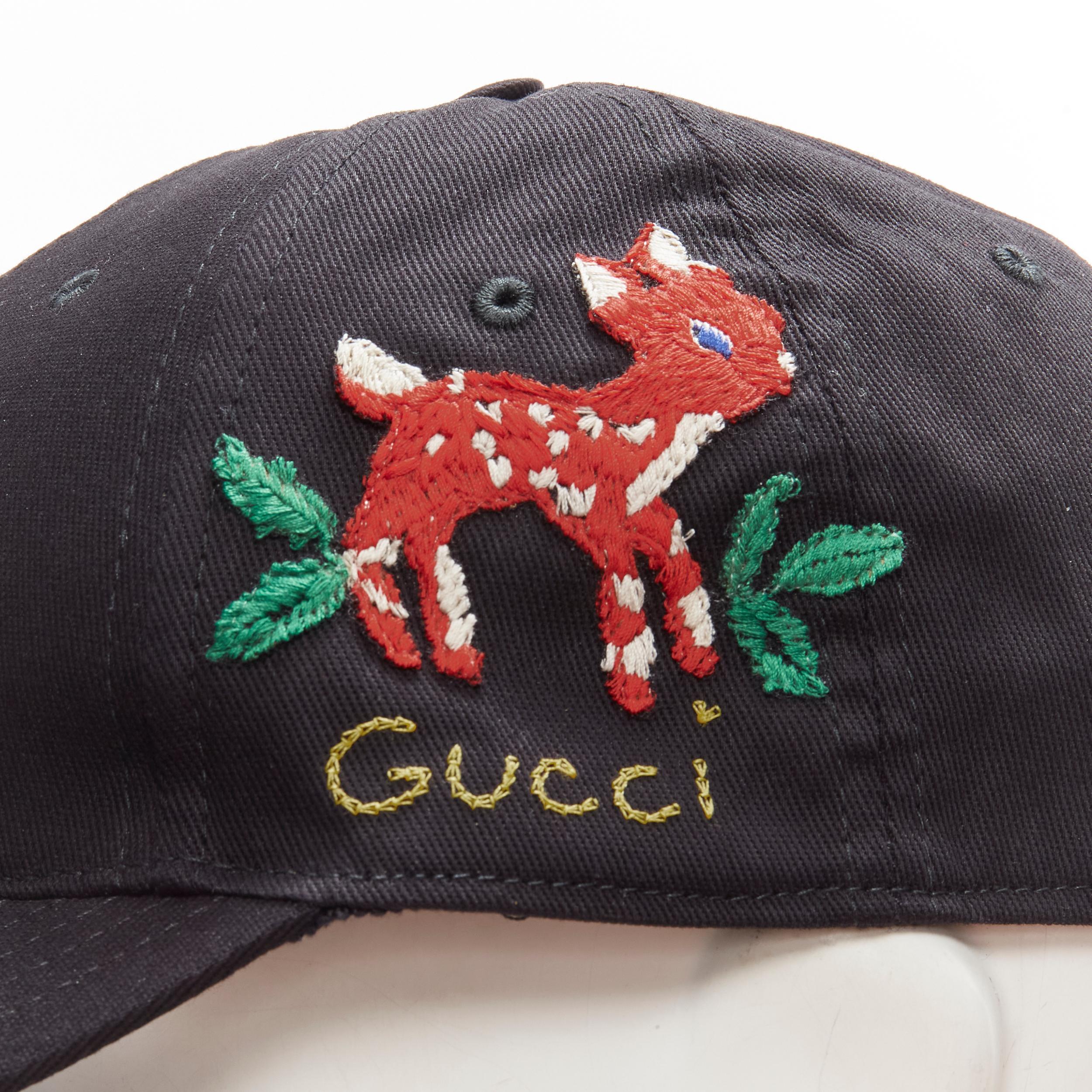 GUCCI NY YANKEES 2018 black Bambi embroidery cap hat 55-59cm 
Reference: LNKO/A01984 
Brand: Gucci 
Designer: NY Yankee 
Material: Cotton 
Color: Black 
Pattern: Solid 
Extra Detail: Bambi embroidery on side of cap. Silver-tone adjustable hardware