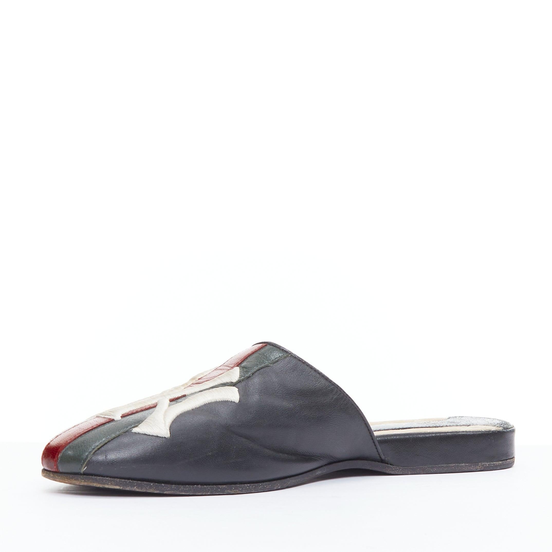 GUCCI NY Yankees black green red leather slip on mules flats EU38.5 In Fair Condition In Hong Kong, NT
