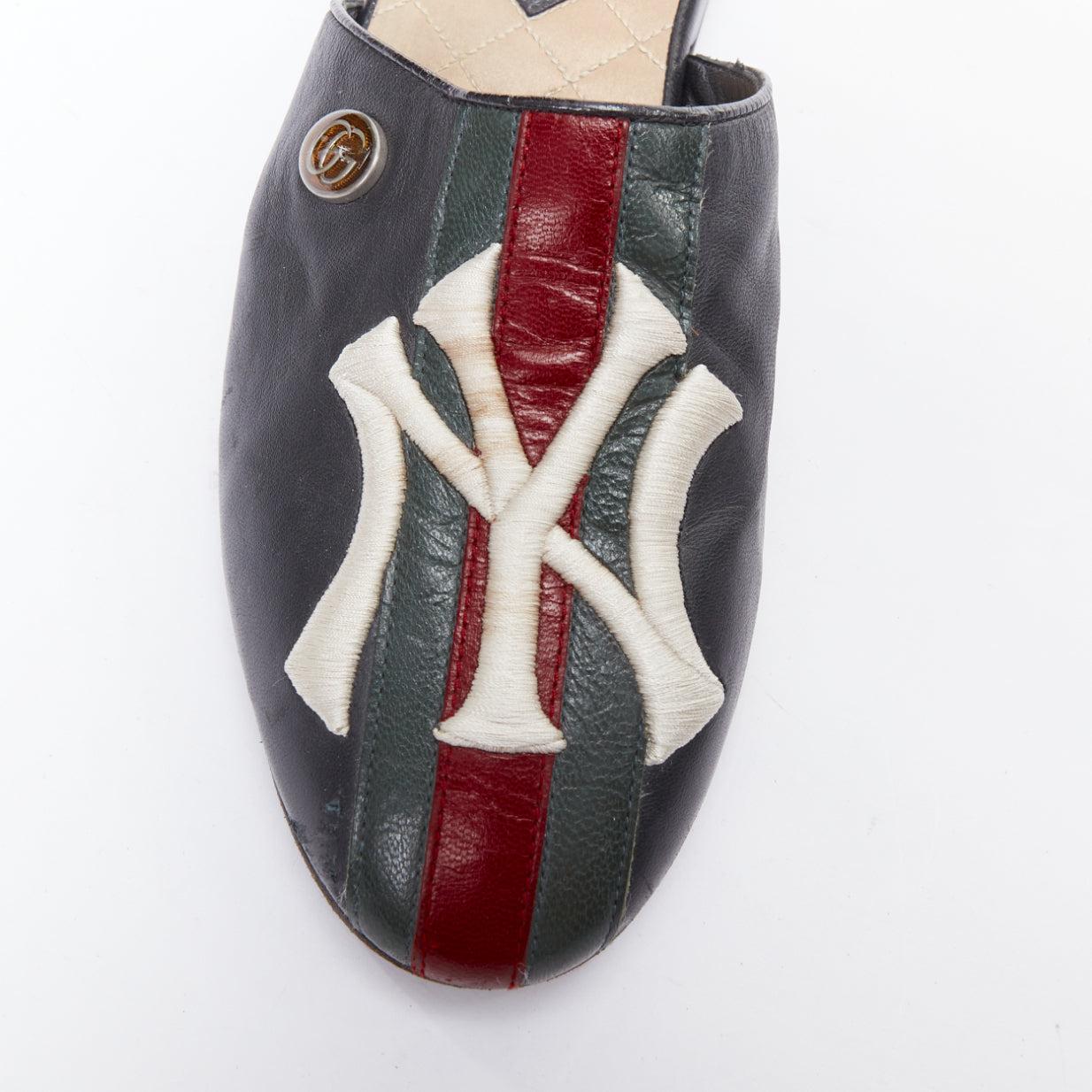 GUCCI NY Yankees black green red leather slip on mules flats EU38.5 3