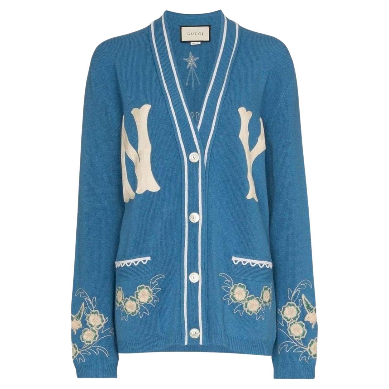 Gucci NY Yankees Patch Embroidered Wool Cardigan size M For Sale