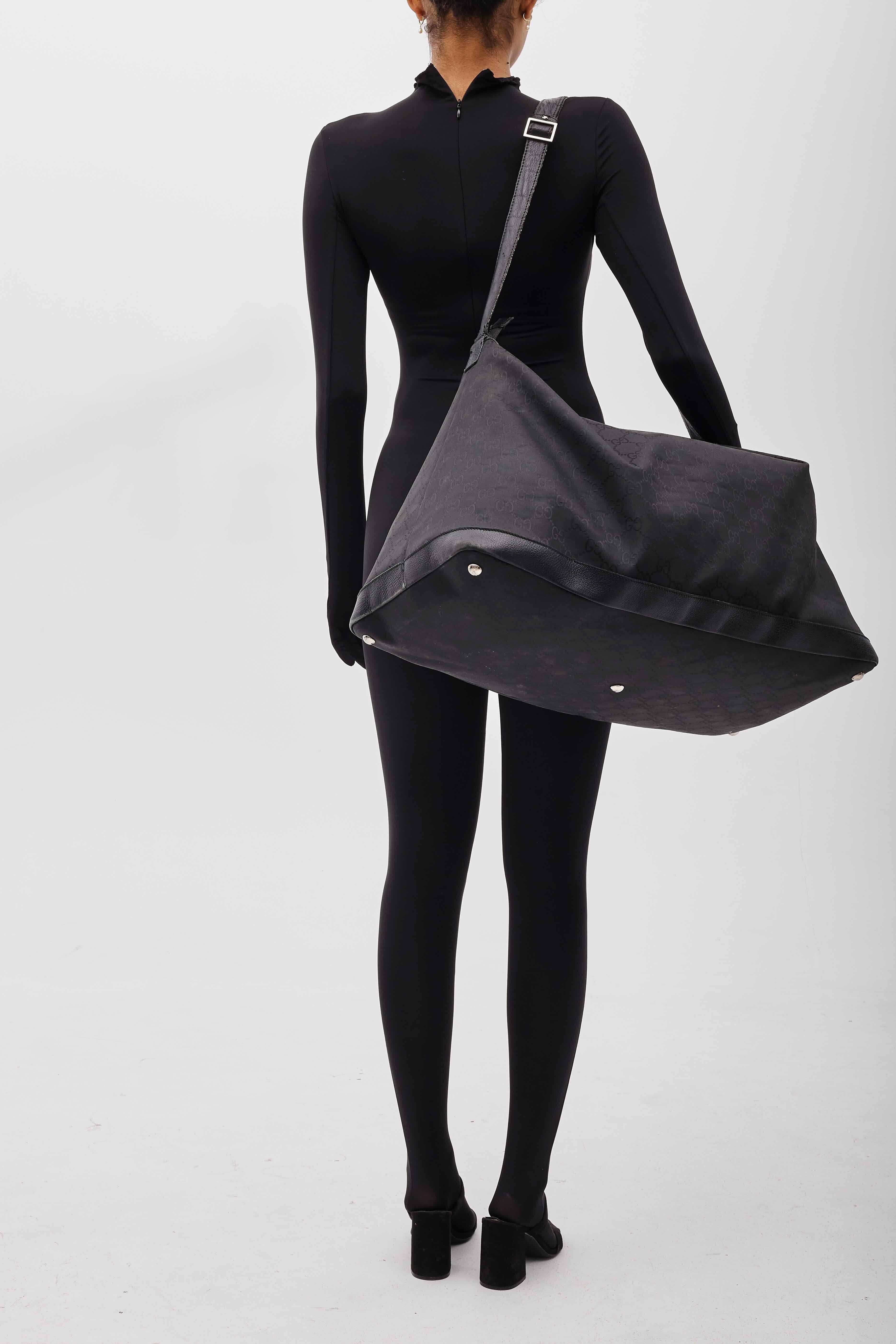Gucci Nylon Black Monogram Hobo 48hr Travel Bag Large  For Sale 6