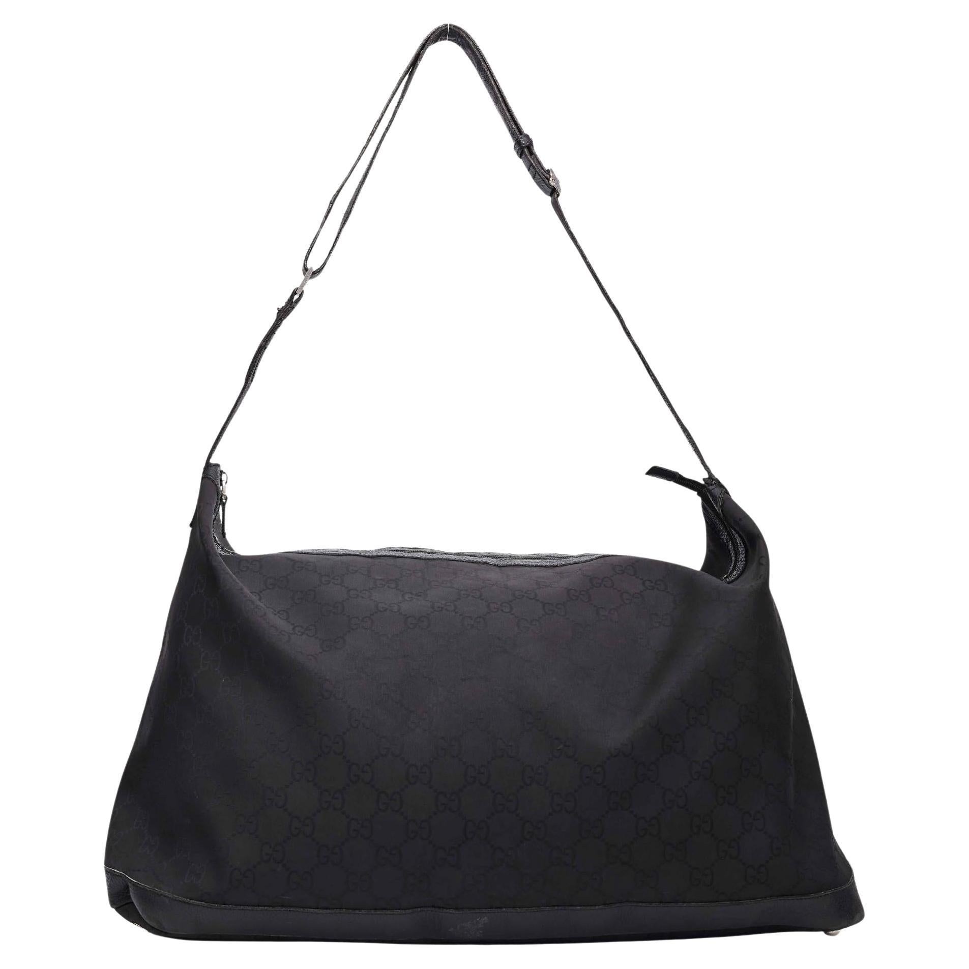 Gucci Nylon Black Monogram Hobo 48hr Travel Bag Large  For Sale