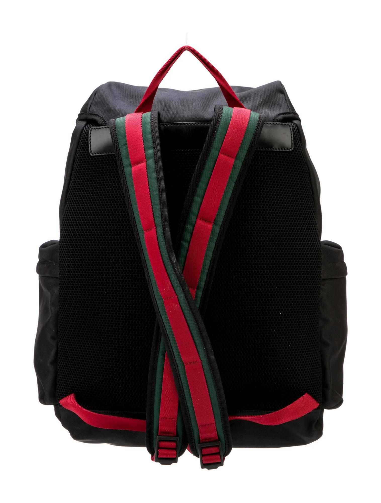 Gucci Nylon Black Web Detail Techno Backpack In Excellent Condition For Sale In Montreal, Quebec