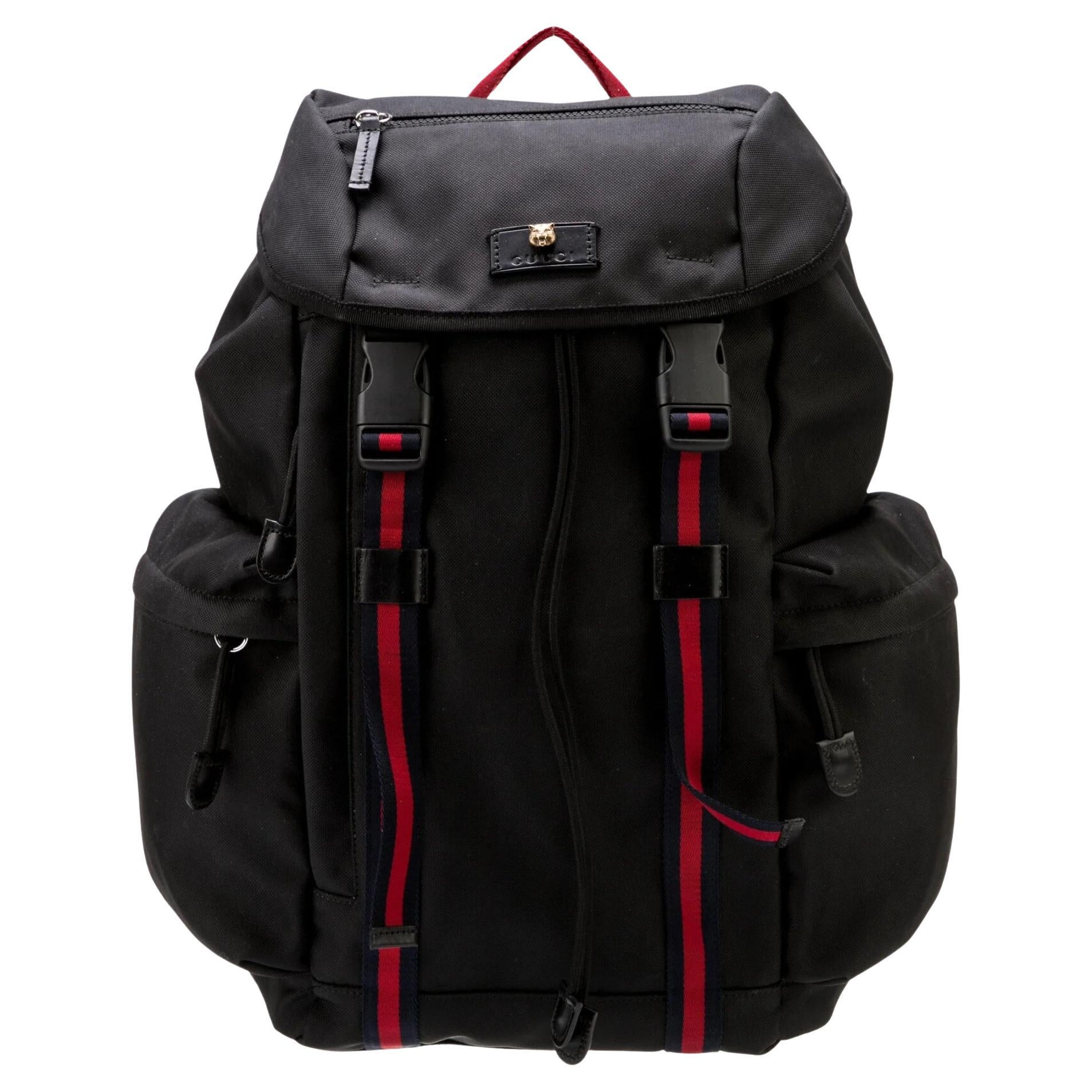 Gucci Nylon Black Web Detail Techno Backpack For Sale