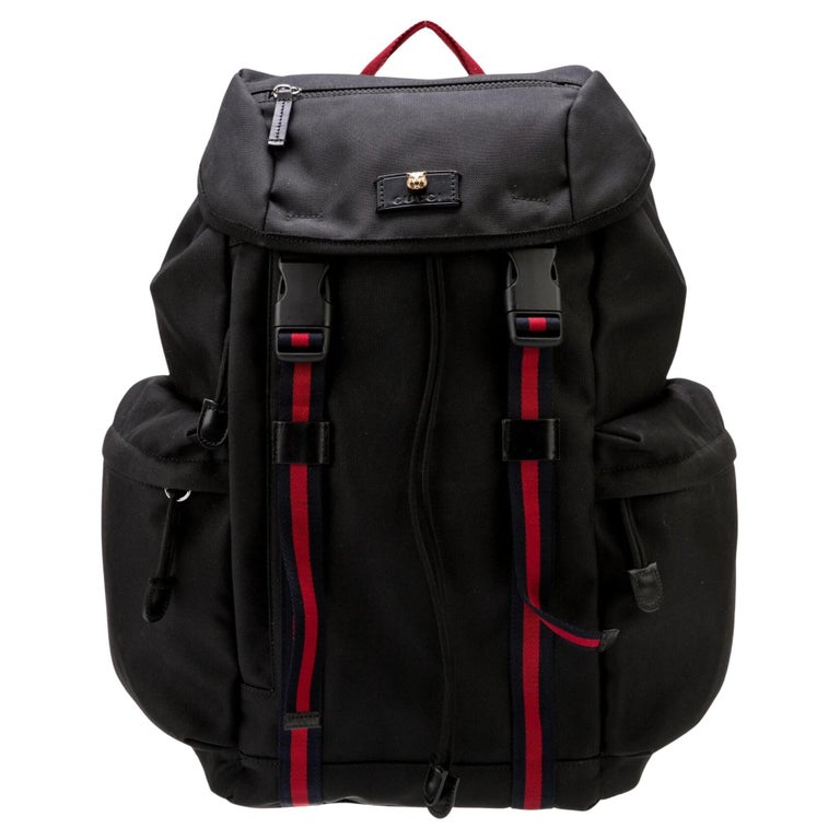 Gucci Nylon Black Web Detail Techno Backpack For Sale at 1stDibs