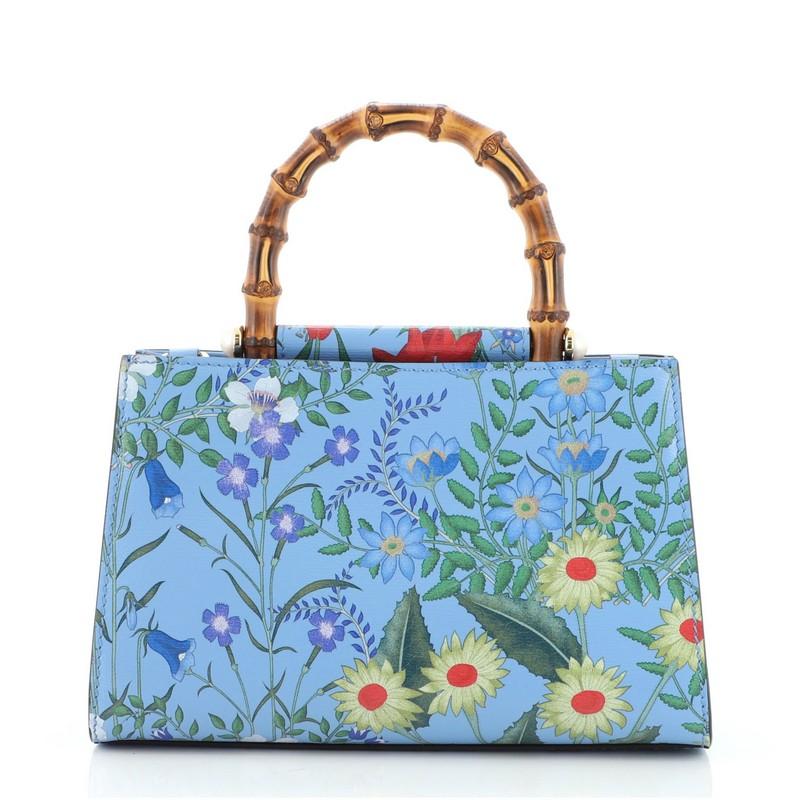 Gucci Nymphaea Top Handle Bag Floral Print Leather Mini In Good Condition In NY, NY