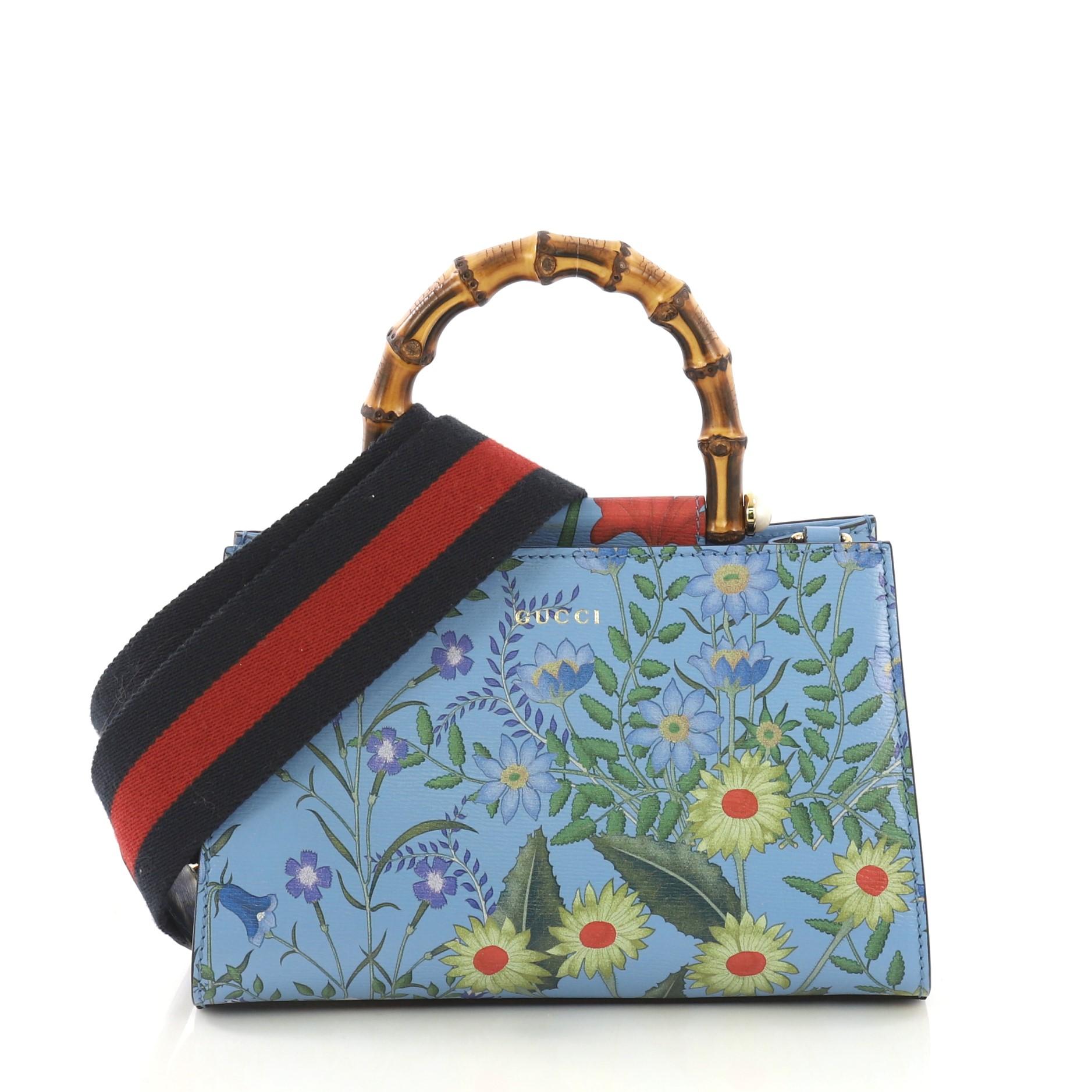 Gucci Nymphaea Top Handle Bag Floral Print Leather Mini 1